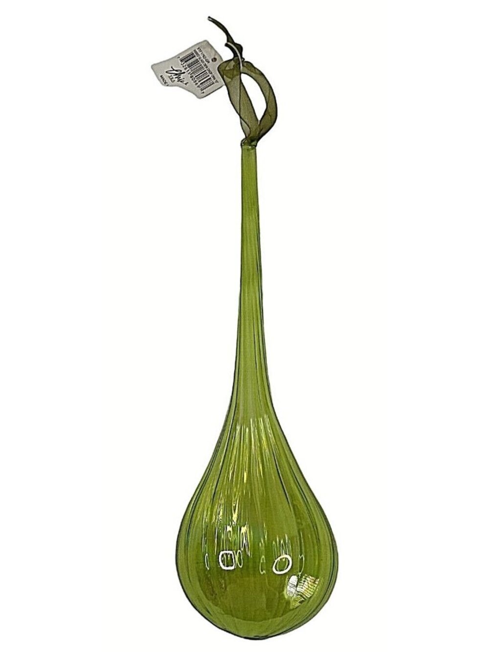Handmade Ribbed Glass Teardrop Ornament Green 10 Inches New With Tags